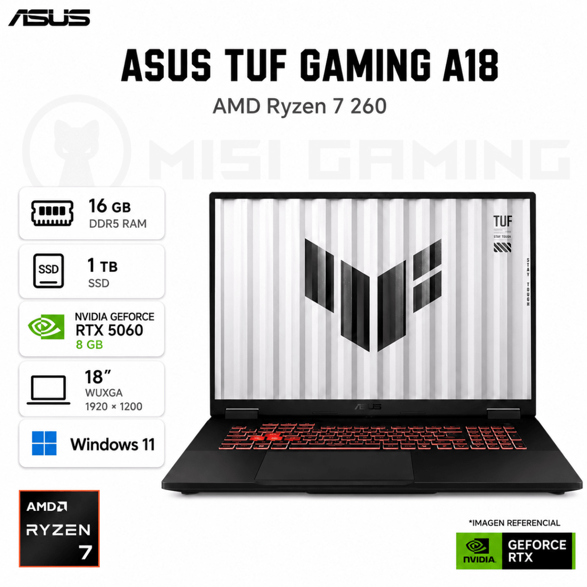 LAPTOP ASUS TUF GAMING A18 RYZEN 7 260 16GB DDR5 1TB M.2 18