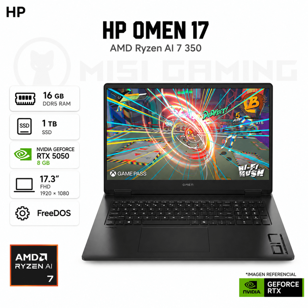 LAPTOP HP OMEN 17-DB1001LA RYZEN AI 7 350 16GB DDR5 1TB M.2 17.3