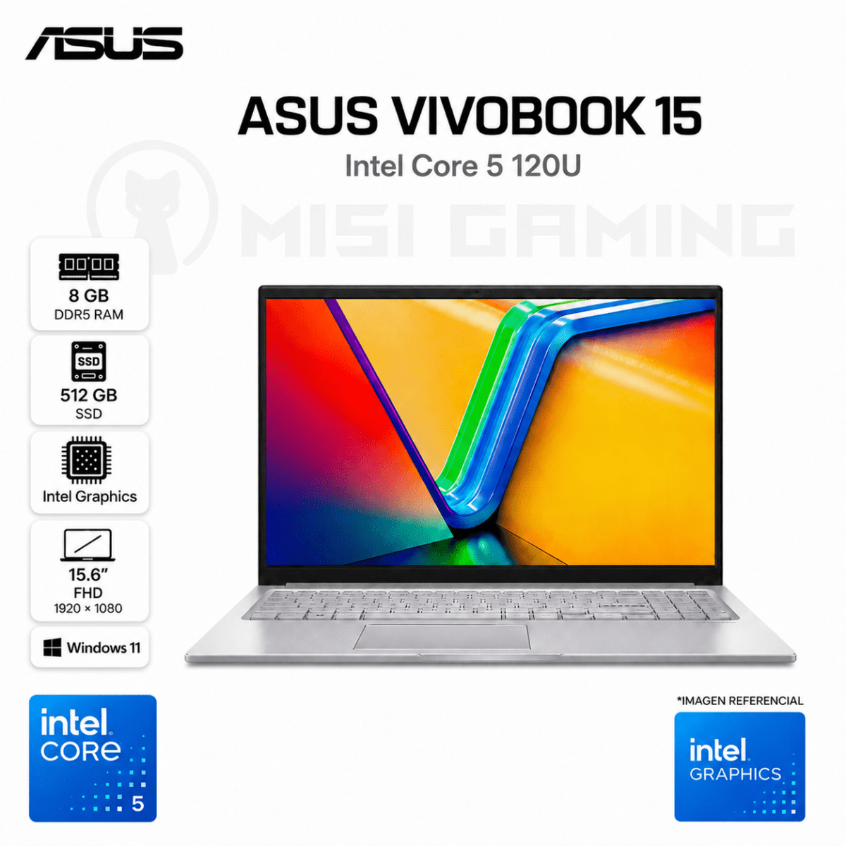 LAPTOP ASUS VIVOBOOK 15 CORE 5 120U 8GB DDR5 512GB M.2 15.6