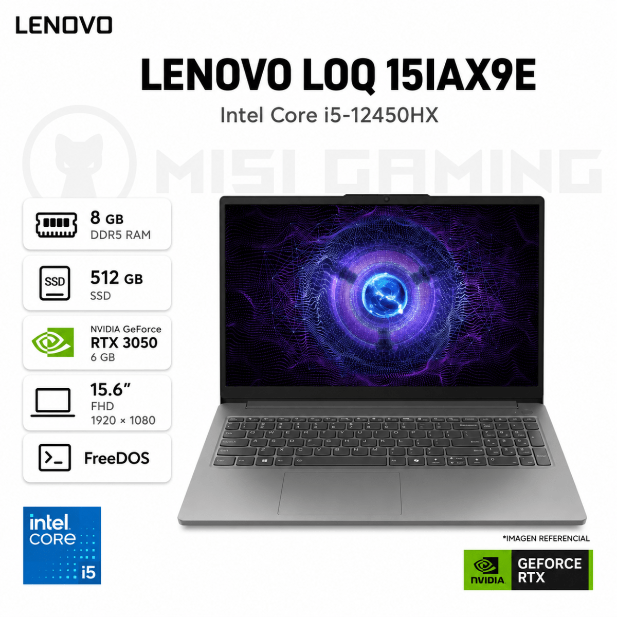 LAPTOP LENOVO LOQ 15IAX9E CORE I5 12450HX 8GB DDR5 512GB M.2 15.6