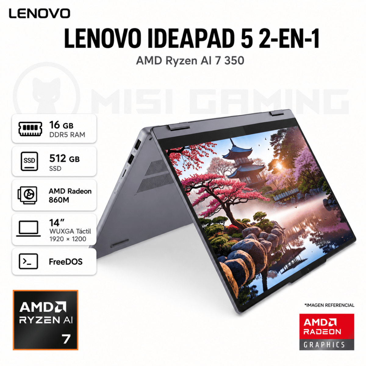 LAPTOP LENOVO IDEAPAD 5 2-EN-1 14AKP10 RYZEN AI7 350 16GB DDR5 512GB M.2 14
