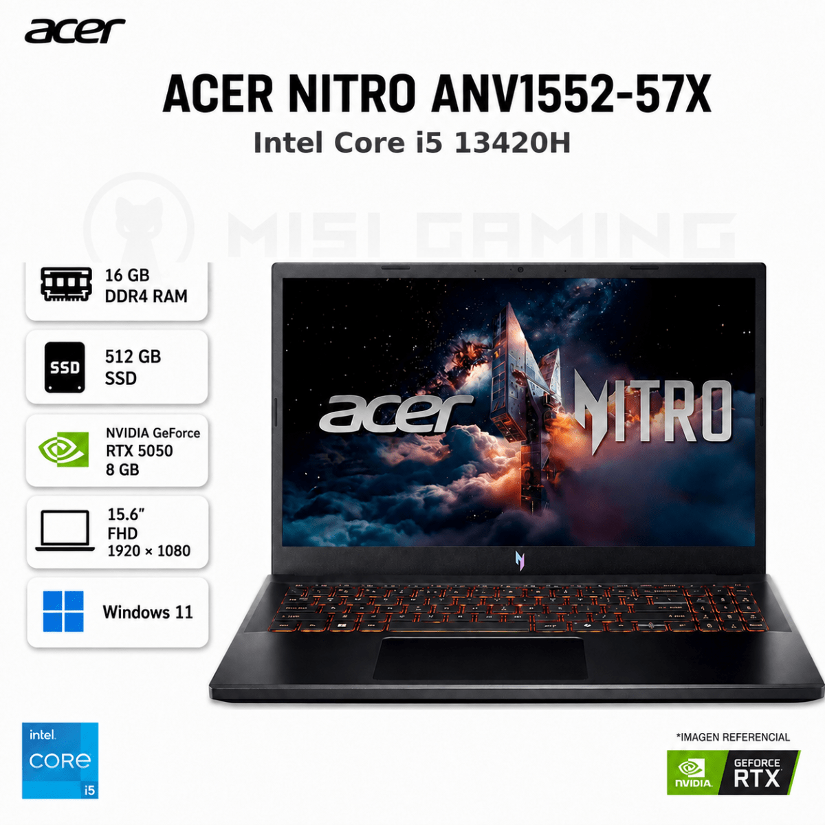 LAPTOP ACER NITRO ANV1552-57X CORE I5 13420H 16GB DDR4 512GB M.2 15.6