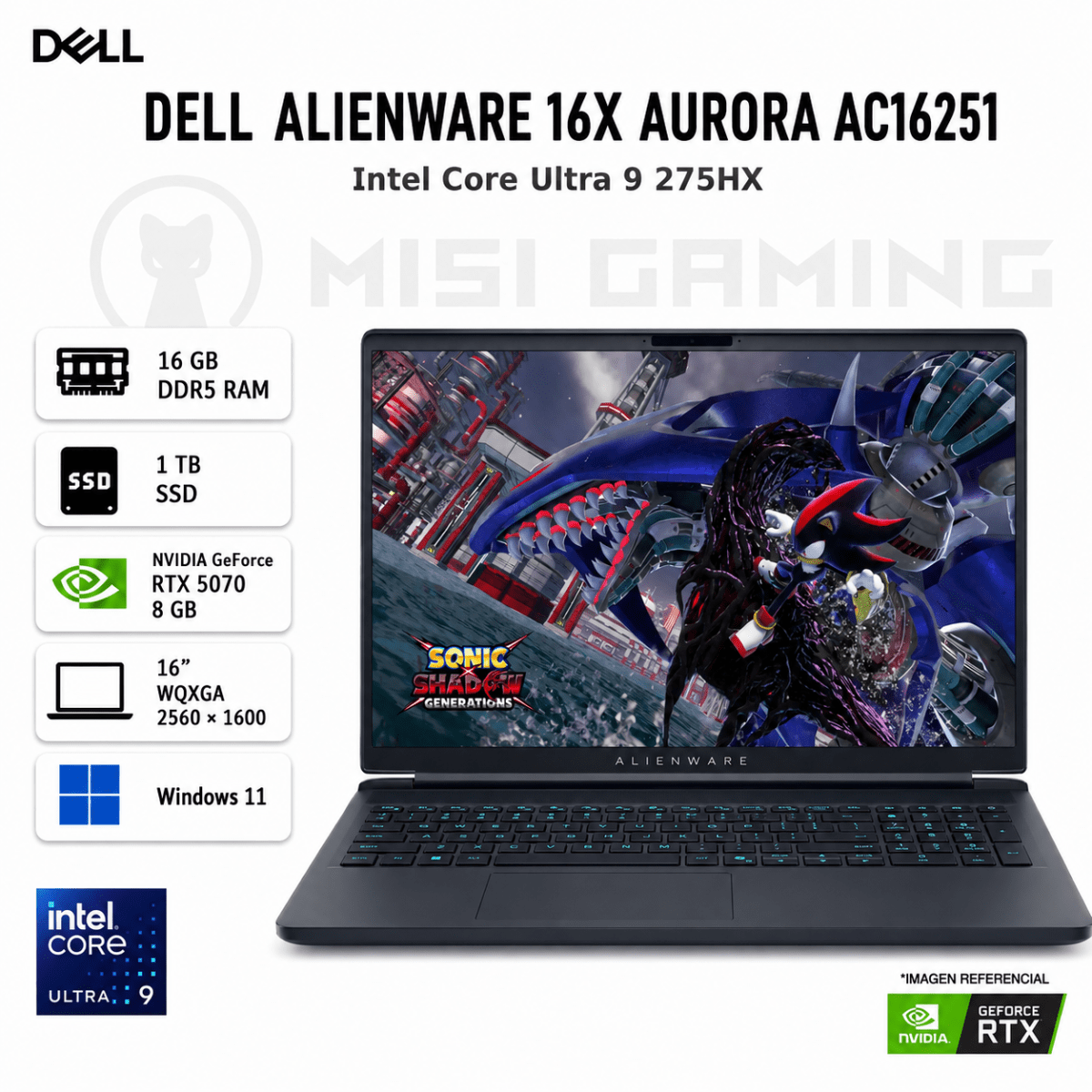 LAPTOP DELL ALIENWARE 16X AURORA AC16251 ULTRA I9 275HX 16GB DDR5 1TB M.2 16