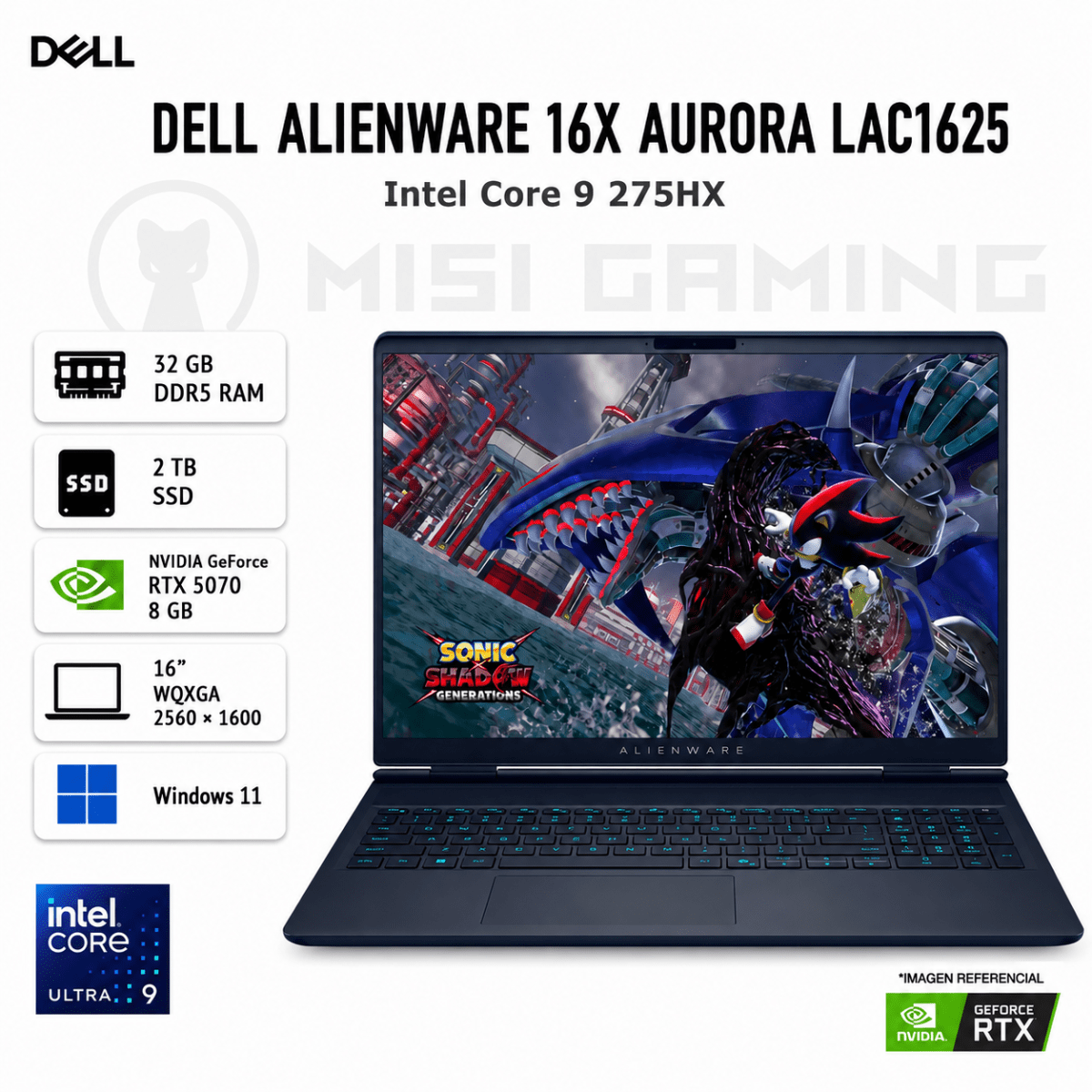 LAPTOP DELL ALIENWARE 16X AURORA LAC1625 ULTRA 9 275HX 32GB DDR5 2TB M.2 16