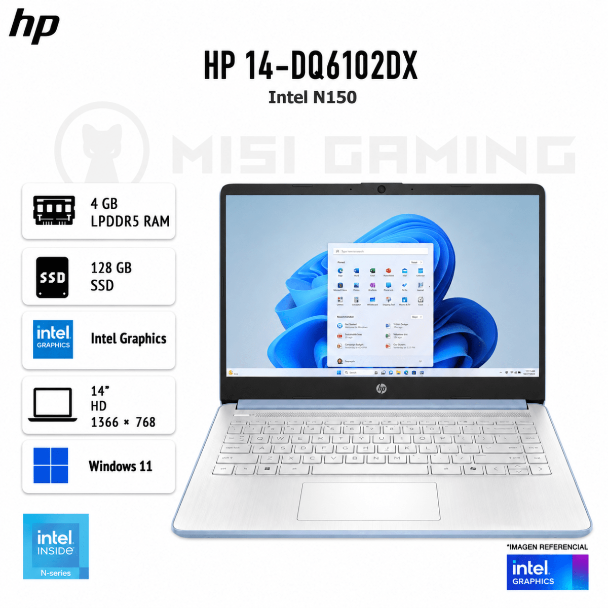 LAPTOP HP 14-DQ6102DX INTEL N150 4GB LPDDR5 128GB UFS 14