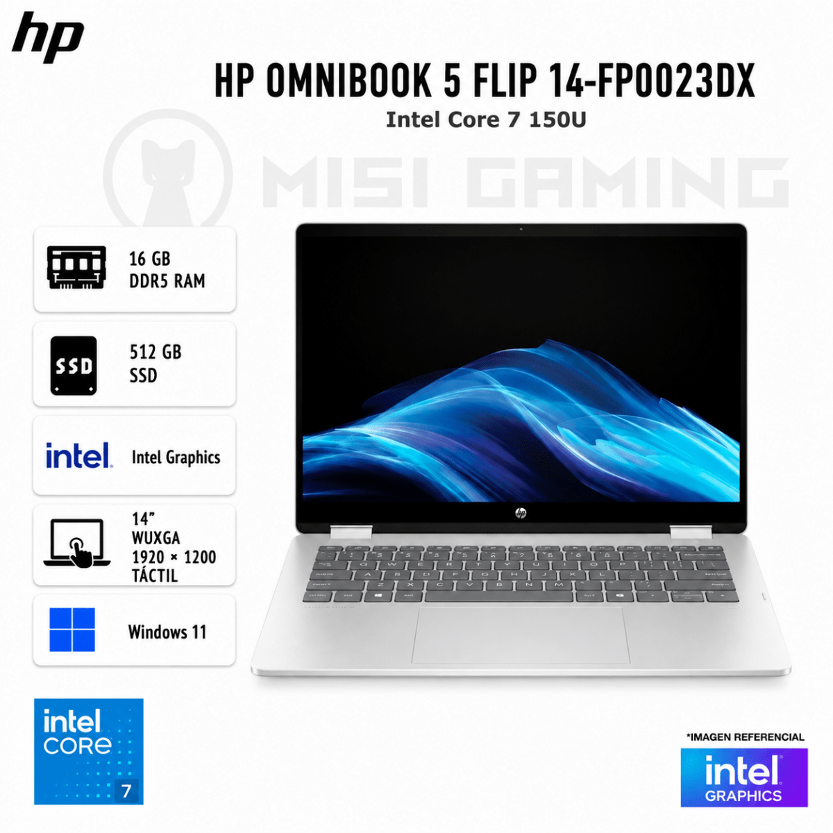 LAPTOP HP OMNIBOOK 5 FLIP 14-FP0023DX CORE 7 150U 16GB DDR5 512GB M.2 14
