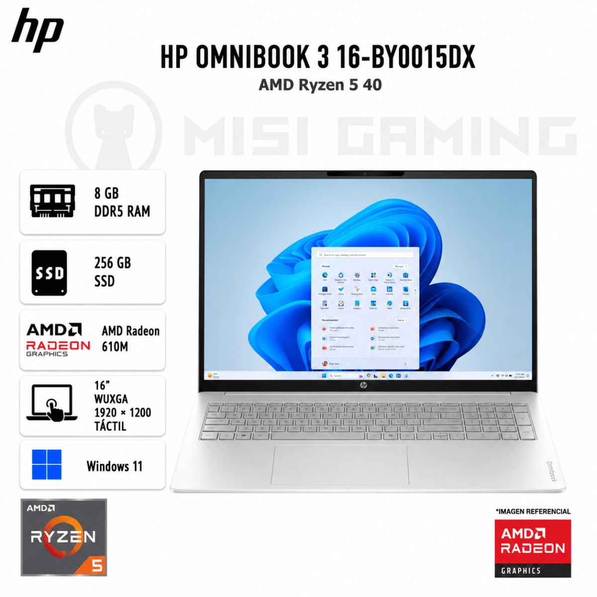 LAPTOP HP OMNIBOOK 3 16-BY0015DX RYZEN 5 40 8GB DDR5 256GB M.2 16