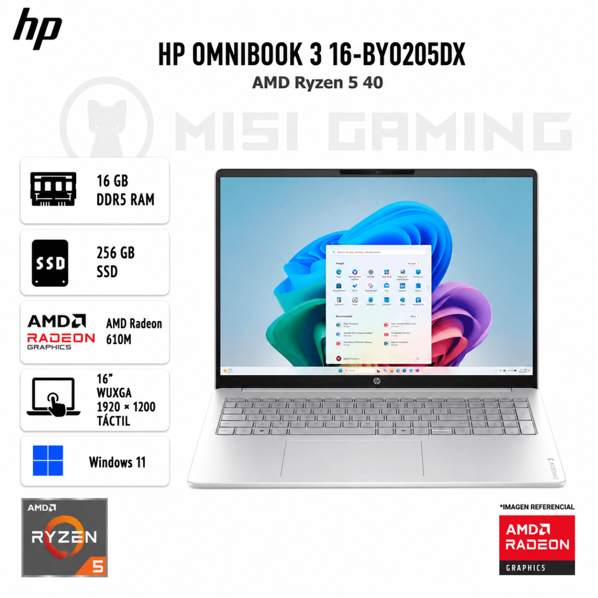 LAPTOP HP OMNIBOOK 3 16-BY0205DX RYZEN 5 40 16GB DDR5 256GB M.2 16