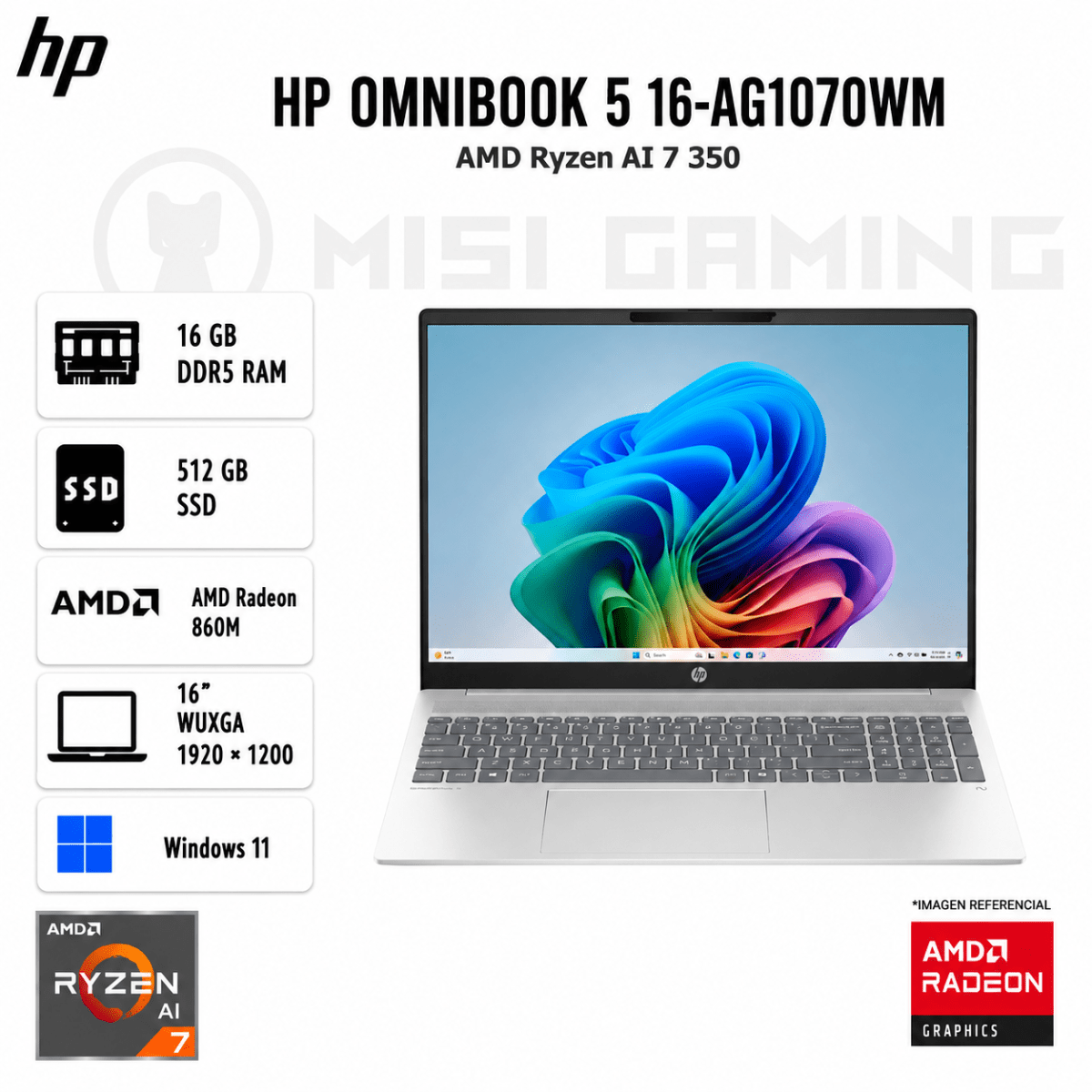 LAPTOP HP OMNIBOOK 5 16-AG1070WM RYZEN AI 7 350 16GB DDR5 512GB M.2 16