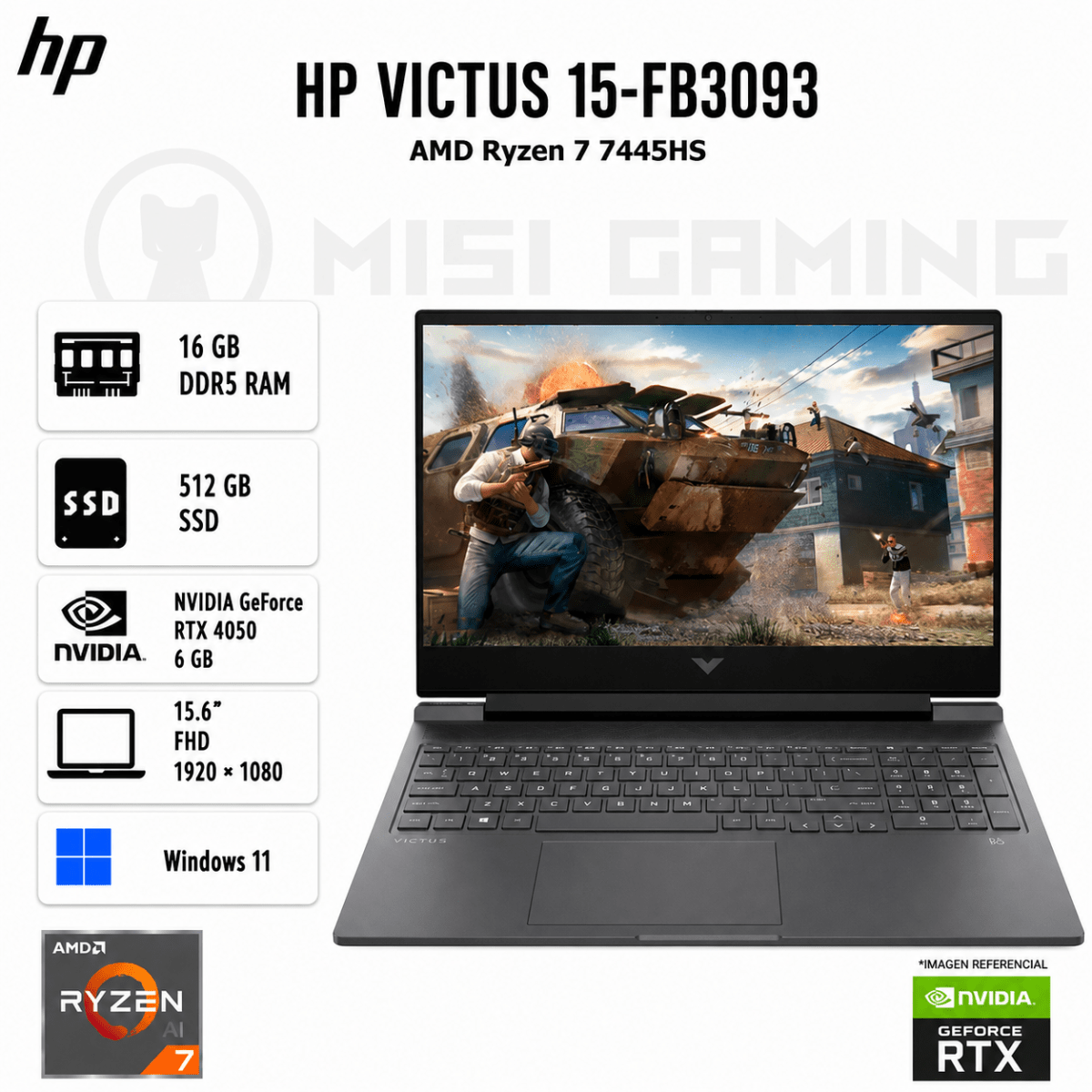 LAPTOP HP VICTUS 15-FB3093DX RYZEN 7 7445HS 16GB DDR5 512GB M.2 15.6