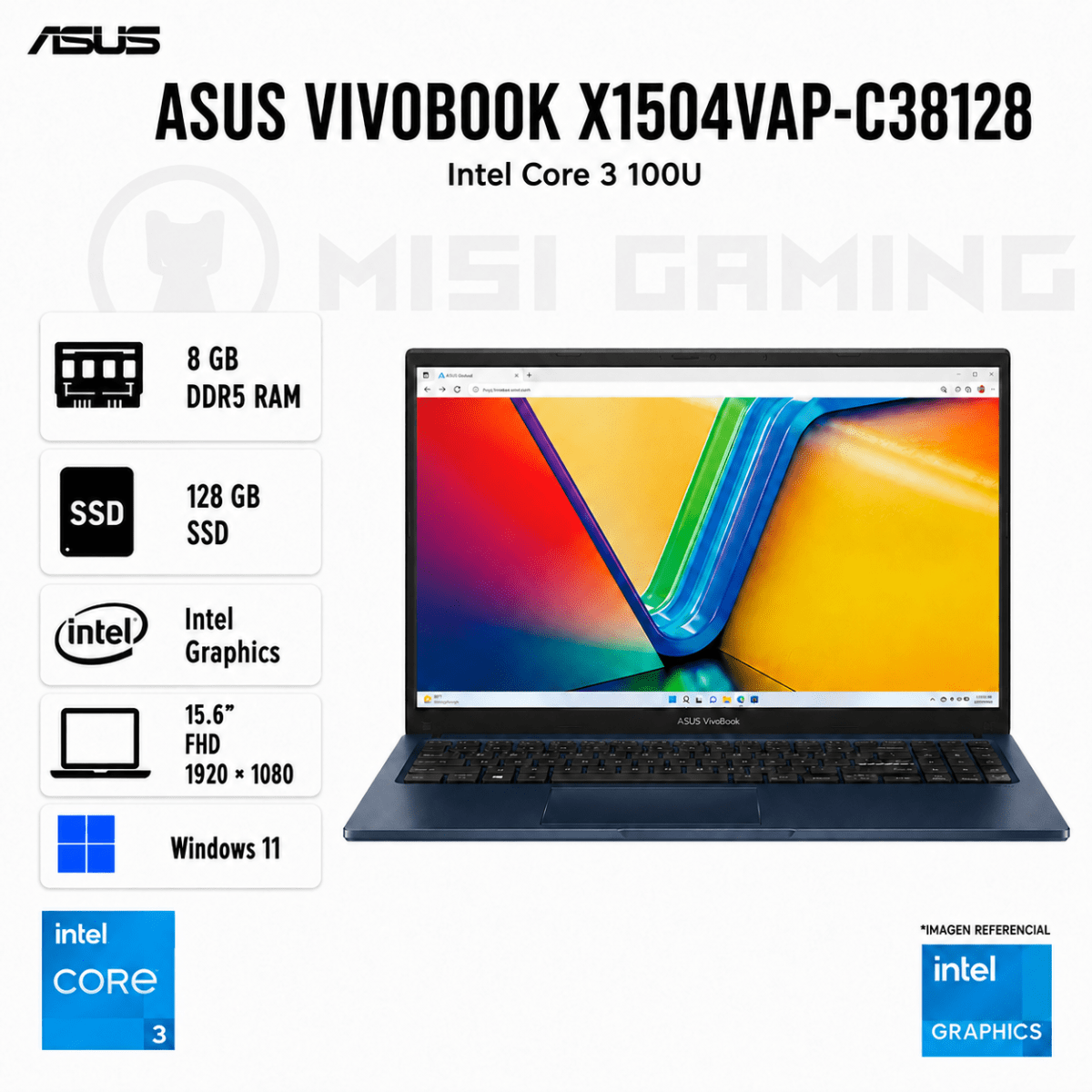 LAPTOP ASUS VIVOBOOK X1504VAP-C38128 CORE 3 100U 8GB DDR5 128GB M.2 15.6