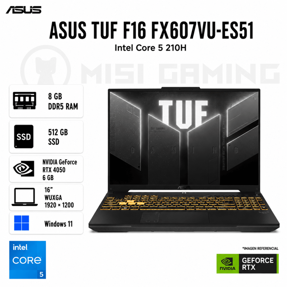 LAPTOP ASUS TUF GAMING F16 FX607VU-ES51 CORE 5 210H 8GB DDR5 512GB M.2 16