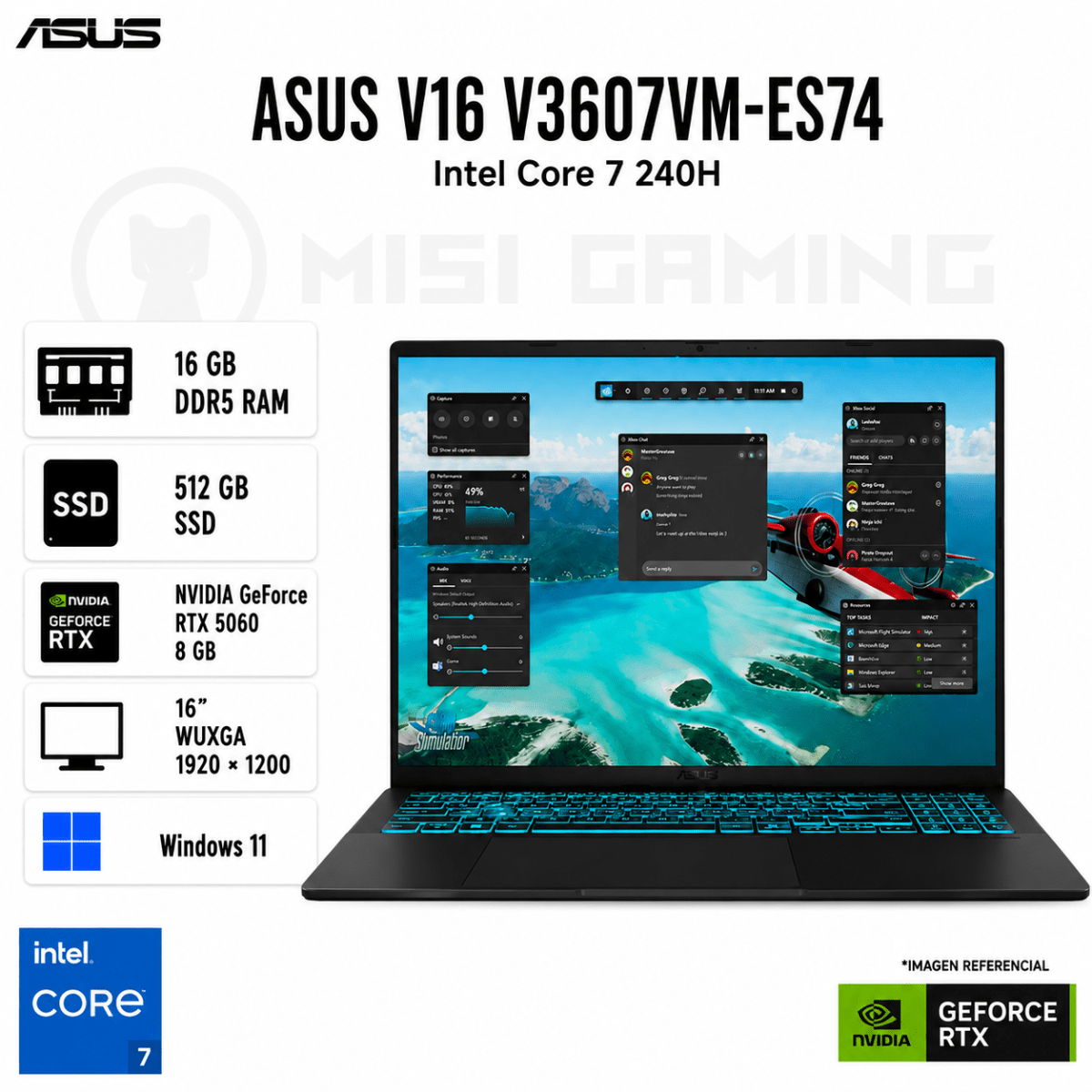 LAPTOP ASUS V16 V3607VM-ES74 CORE 7 240H 16GB DDR5 512GB M.2 16