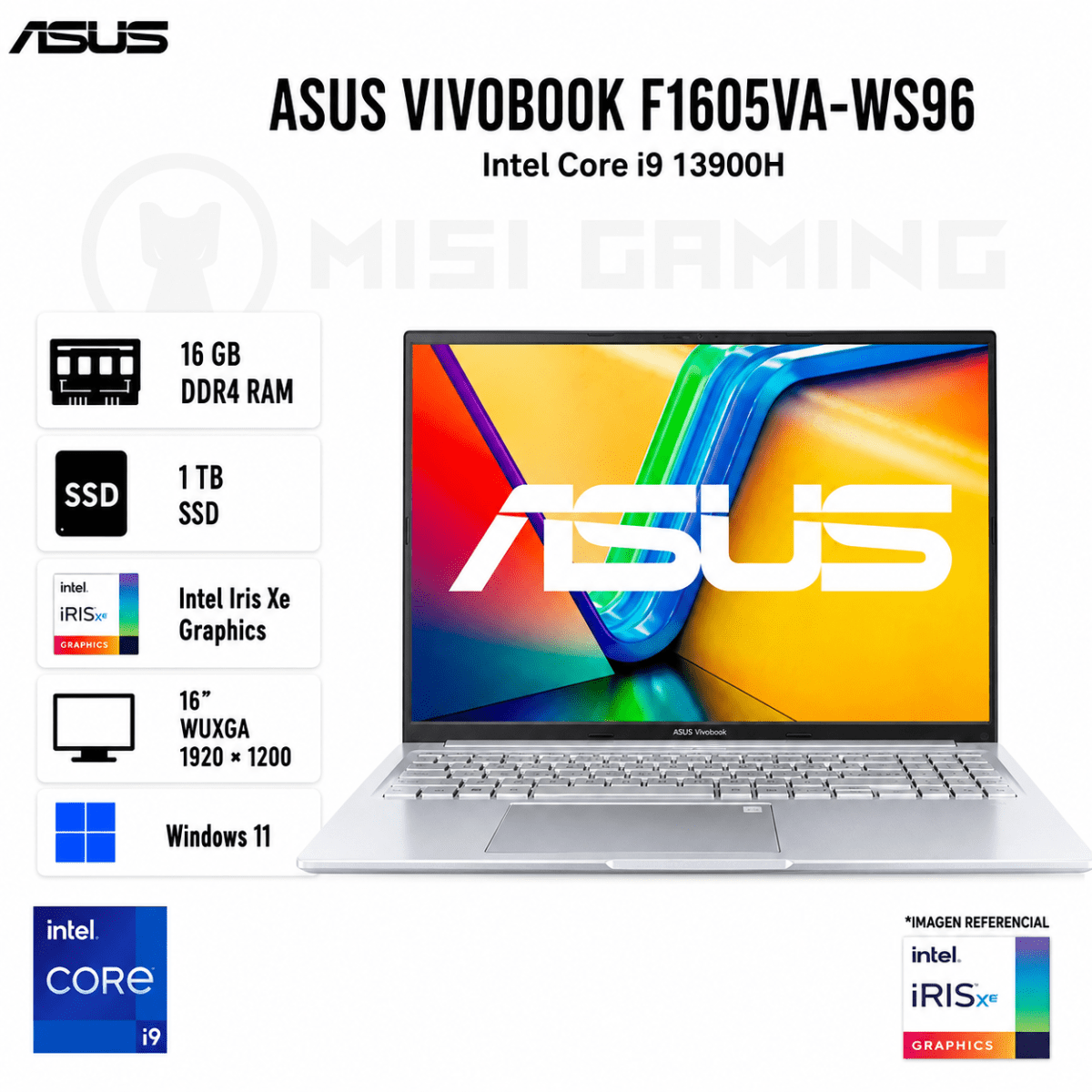 LAPTOP ASUS VIVOBOOK F1605VA-WS96 CORE I9 13900H 16GB DDR4 1TB M.2 16