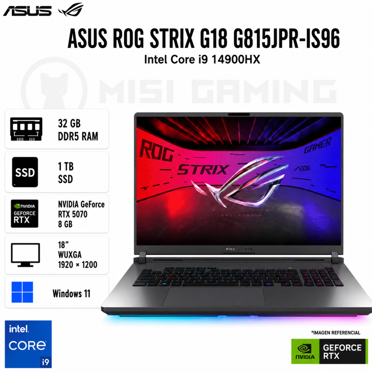 LAPTOP ASUS ROG STRIX G18 G815JPR-IS96 CORE I9 14900HX 32GB DDR5 1TB M.2 18