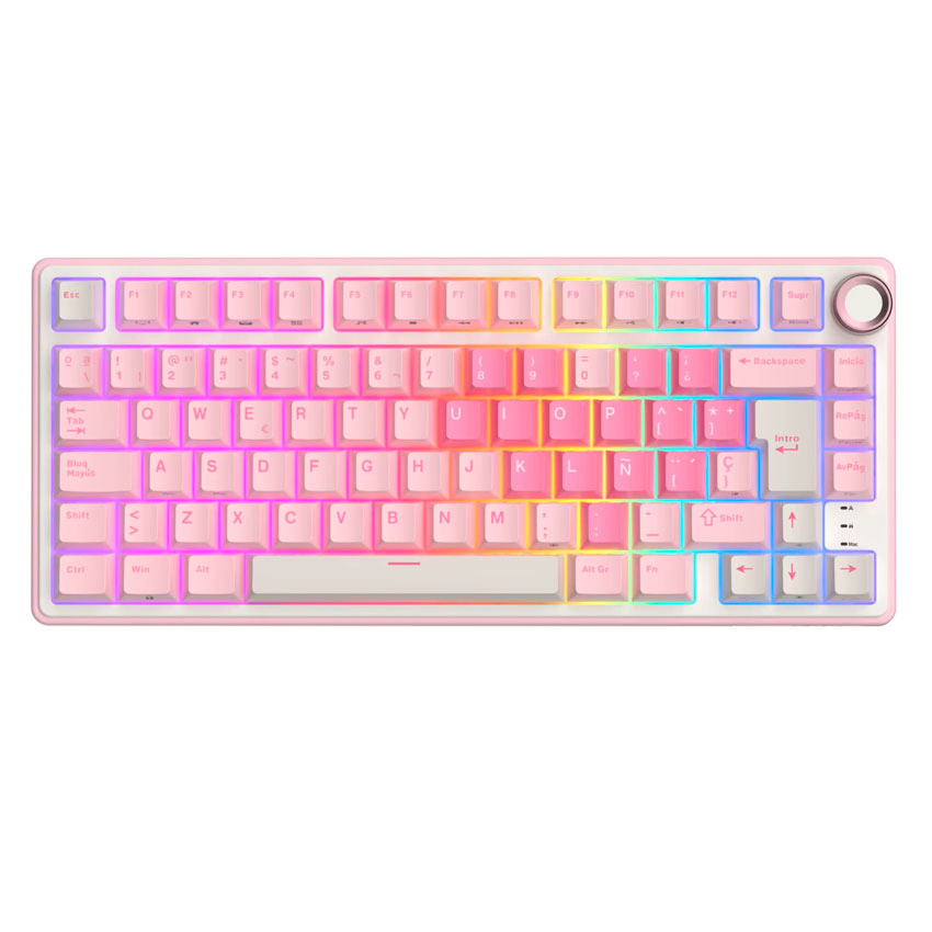 TECLADO MECANICO ROYAL KLUDGE RK-R75 RGB CABLEADO 75% ESP (SW-CREAMY) PINK MELODY