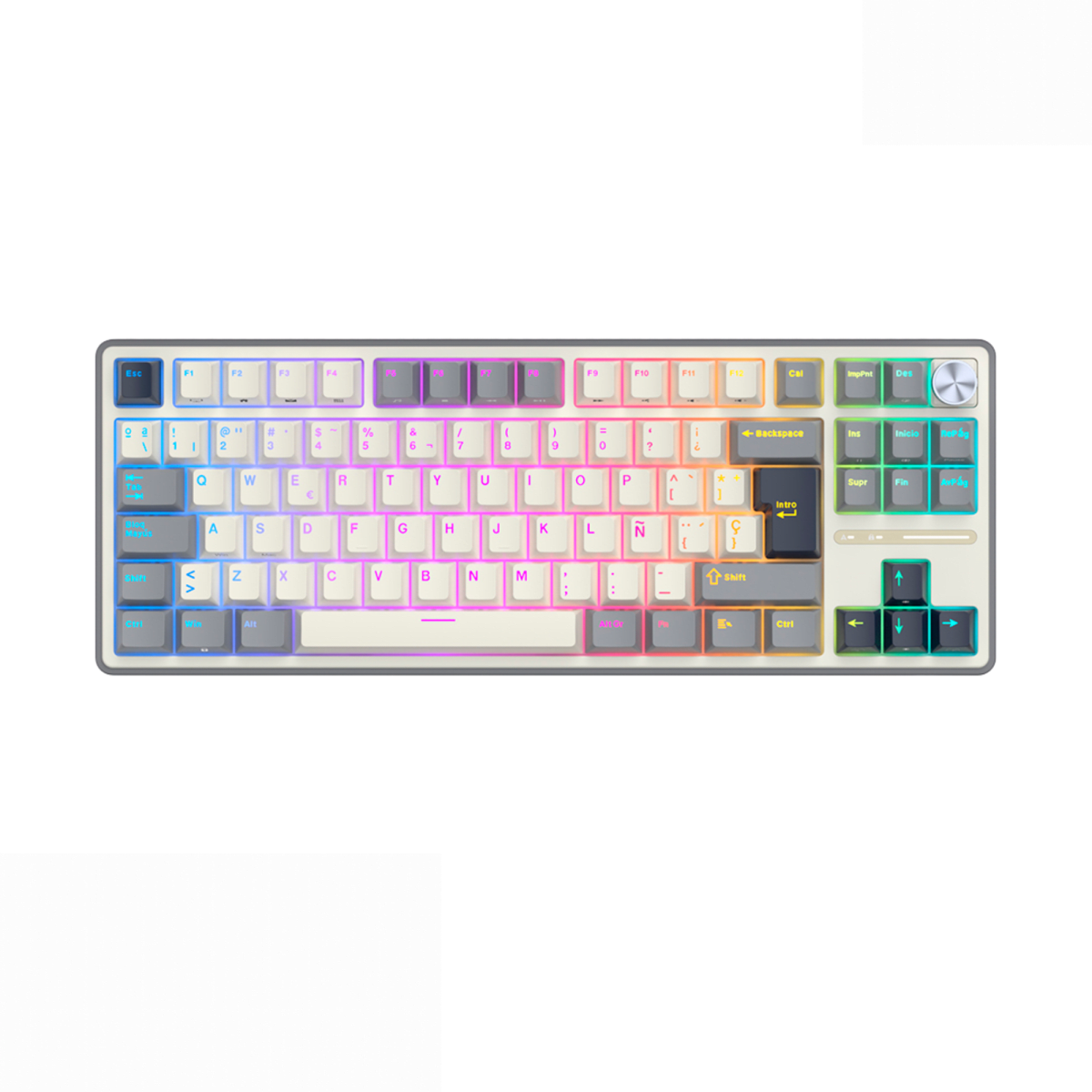 TECLADO MECANICO ROYAL KLUDGE RK-R87PRO RGB CABLEADO 80% ESP (SW-CREAMY) HALF GREY