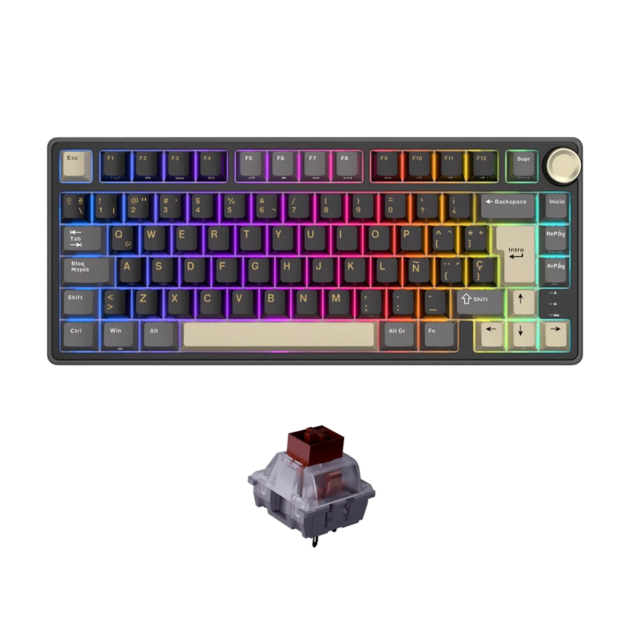 TECLADO MECANICO ROYAL KLUDGE RK-R75 RGB CABLEADO 75% ESP (SW-BROWN) PHANTOM