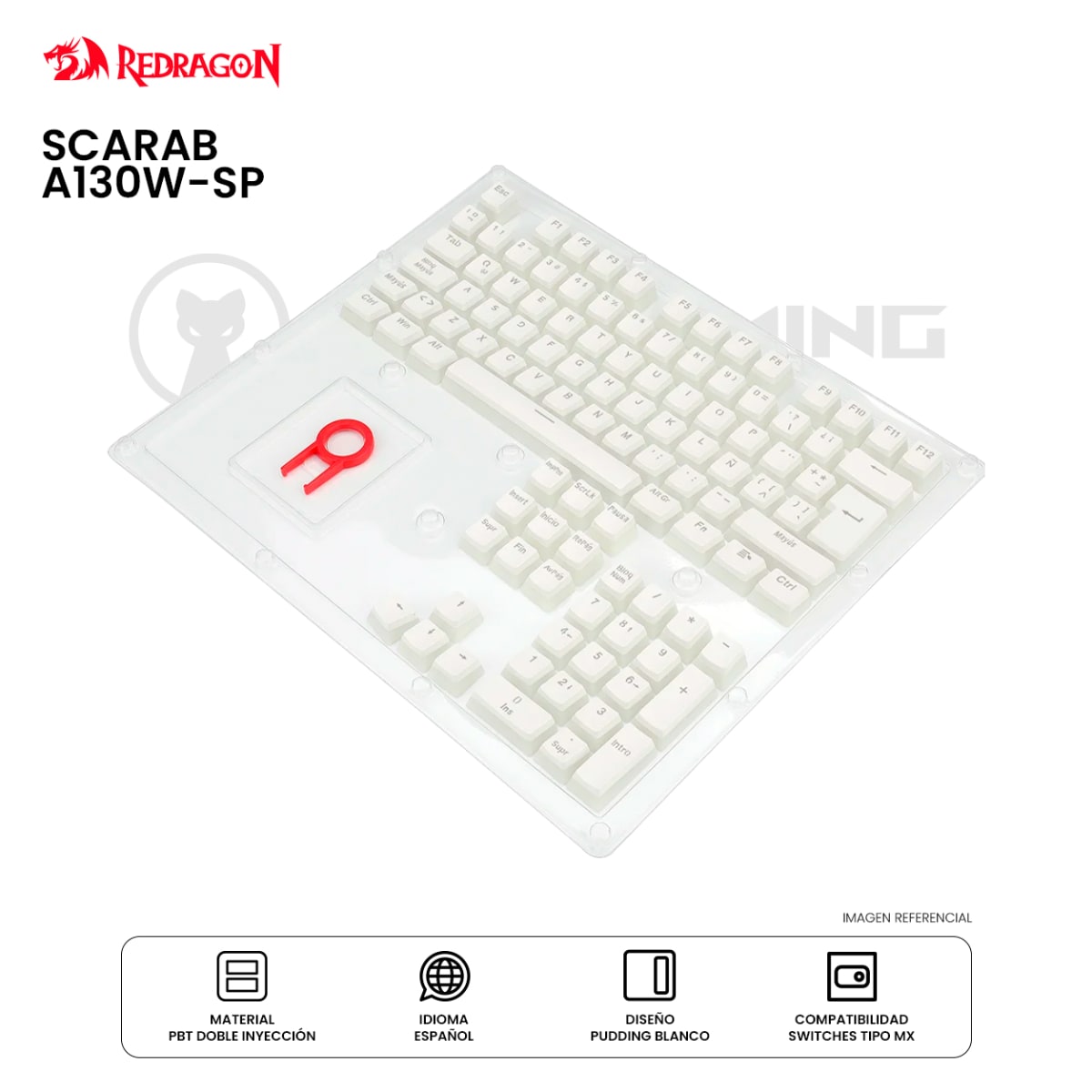 KEYSCAPS REDRAGON SCARAB A130W-SP ESP PBT WHITE