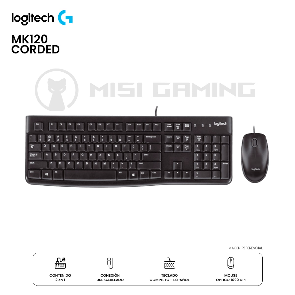 KIT LOGITECH 2 EN 1 MK120 CORDED TECLADO + MOUSE CABLEADO BLACK