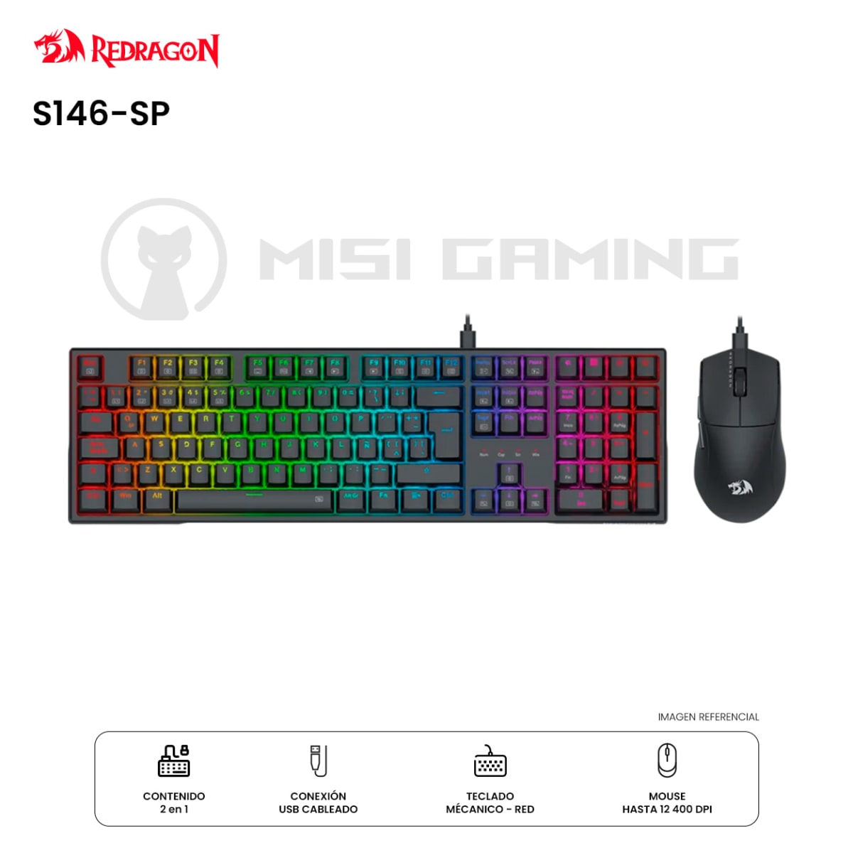 KIT REDRAGON 2 EN 1 S146-SP TRUNDLE K668RGB SW-RED + K1NG M724 BLACK