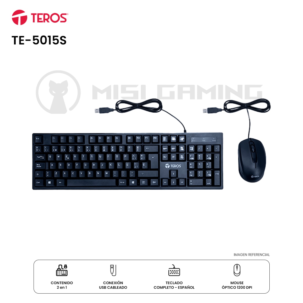 KIT TEROS 2 EN 1 TE-5015S CABLEADO TECLADO + MOUSE BLACK