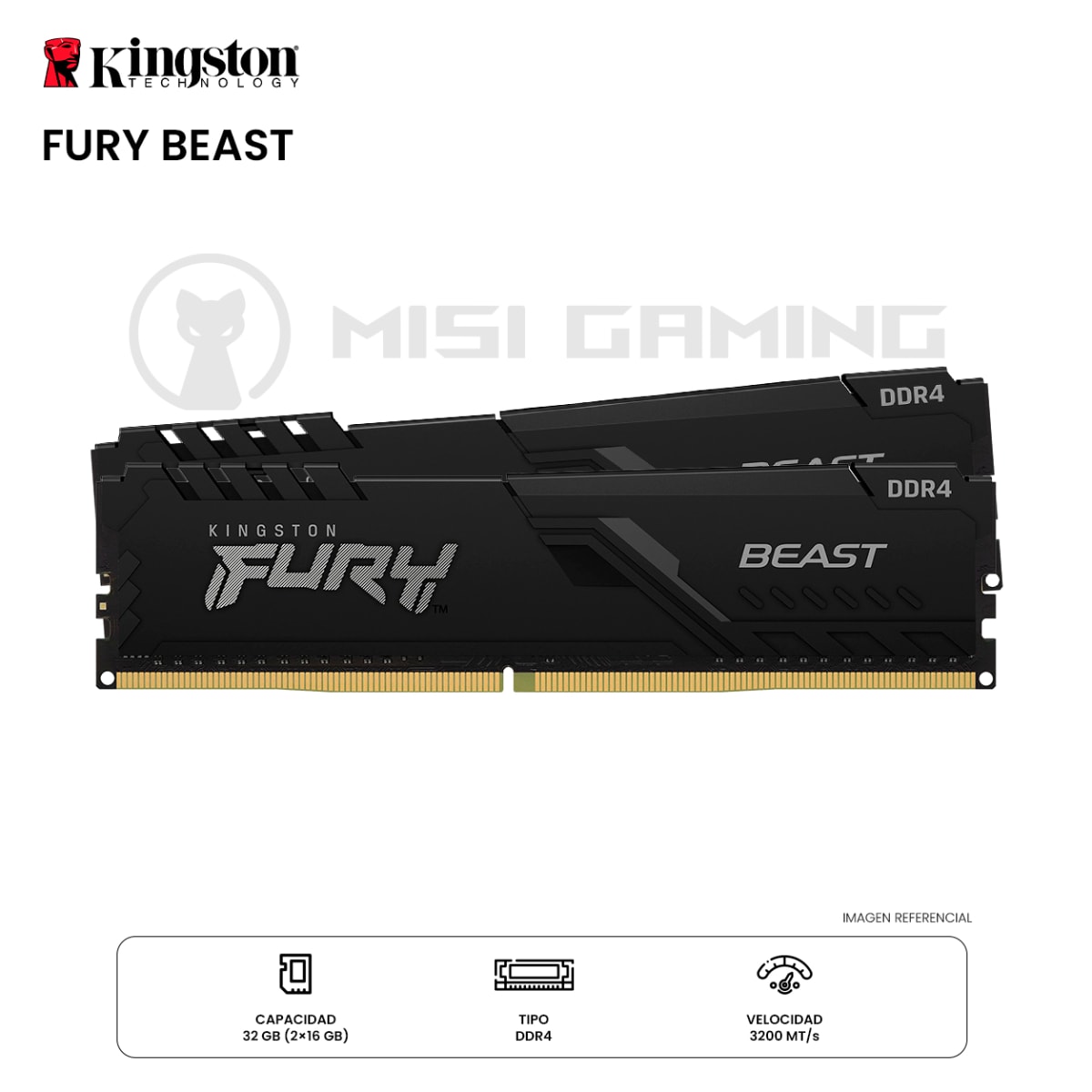 MEMORIA RAM KINGSTON FURY BEAST 32GB(2x16GB) 3200MHZ DDR4
