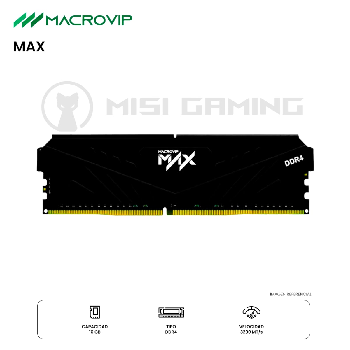 MEMORIA RAM MACROVIP MAX 16GB 3200MHZ DDR4 BLACK