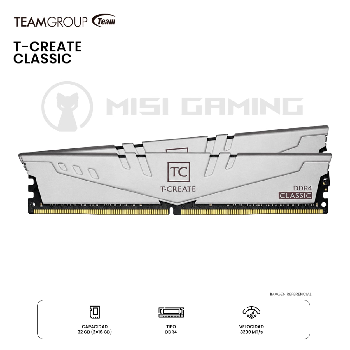 MEMORIA RAM TEAMGROUP T-CREATE CLASSIC 32GB(2x16GB) 3200MHZ DDR4 GREY