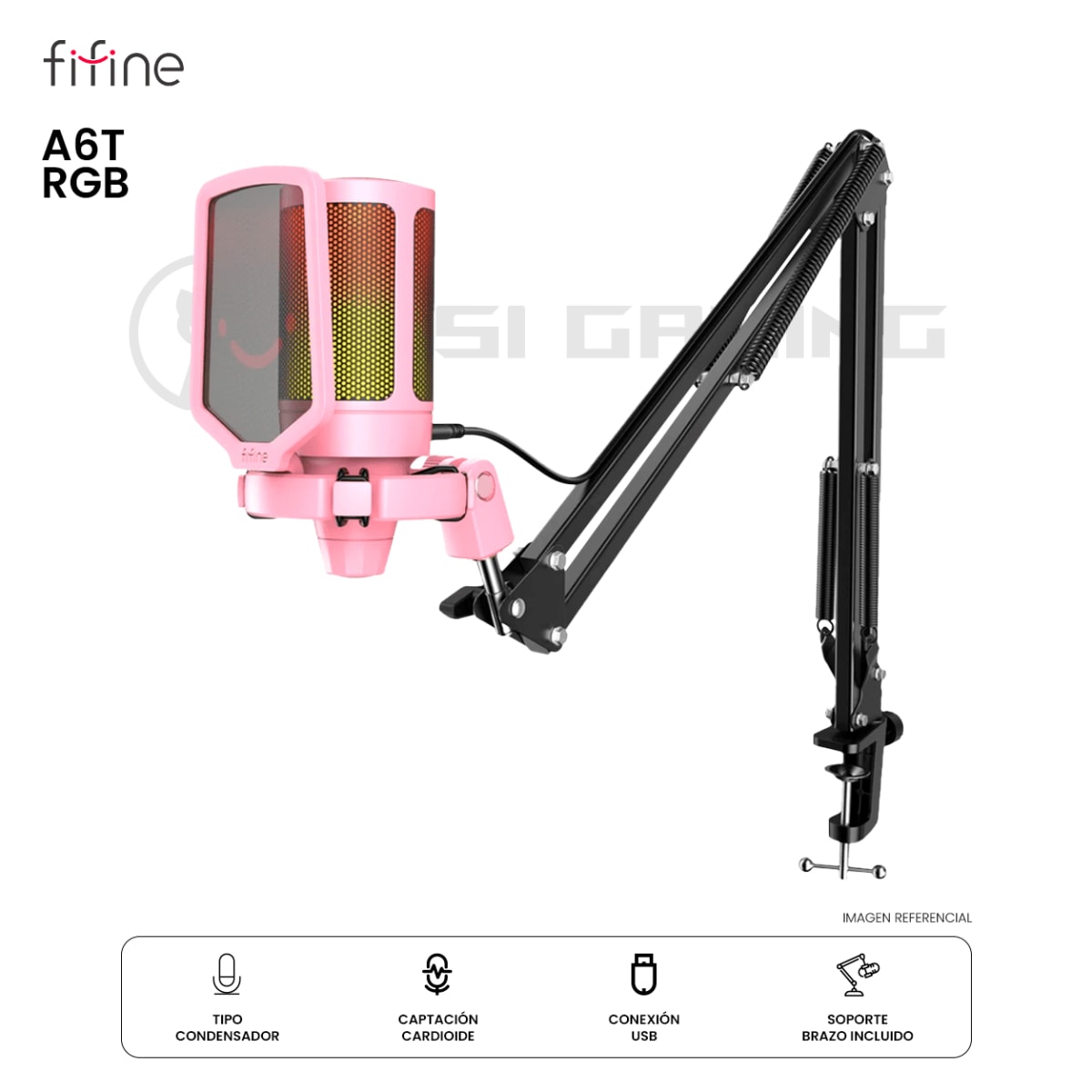 MICROFONO CON SOPORTE DE BRAZO FIFINE A6T RGB PINK