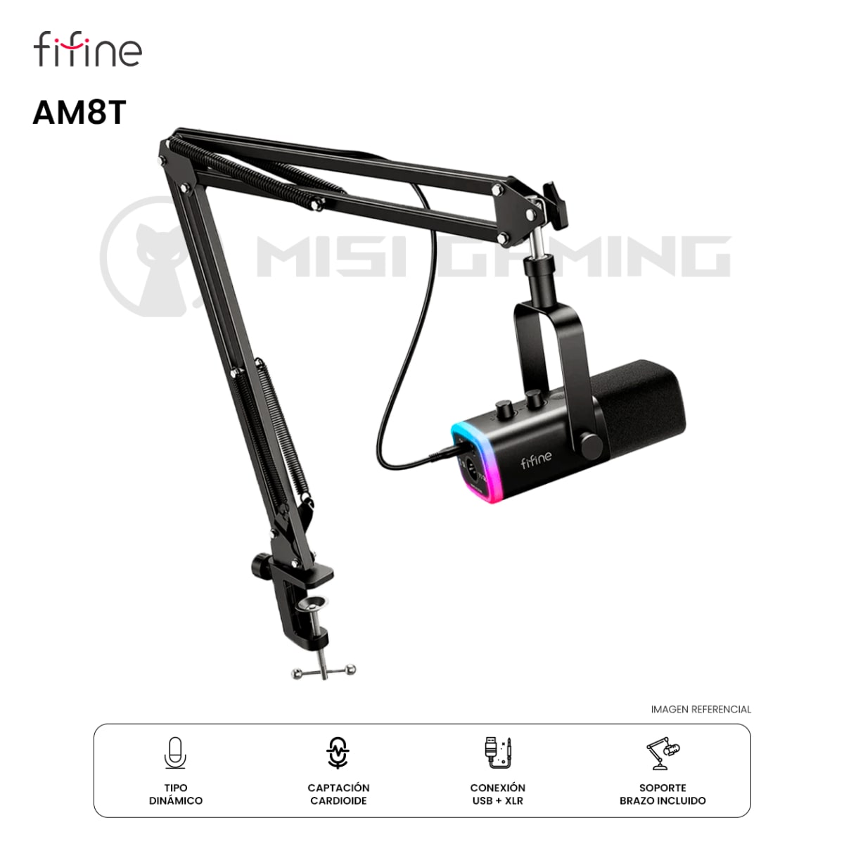 MICROFONO CON SOPORTE DE BRAZO FIFINE AM8T XLR DINAMICO BLACK