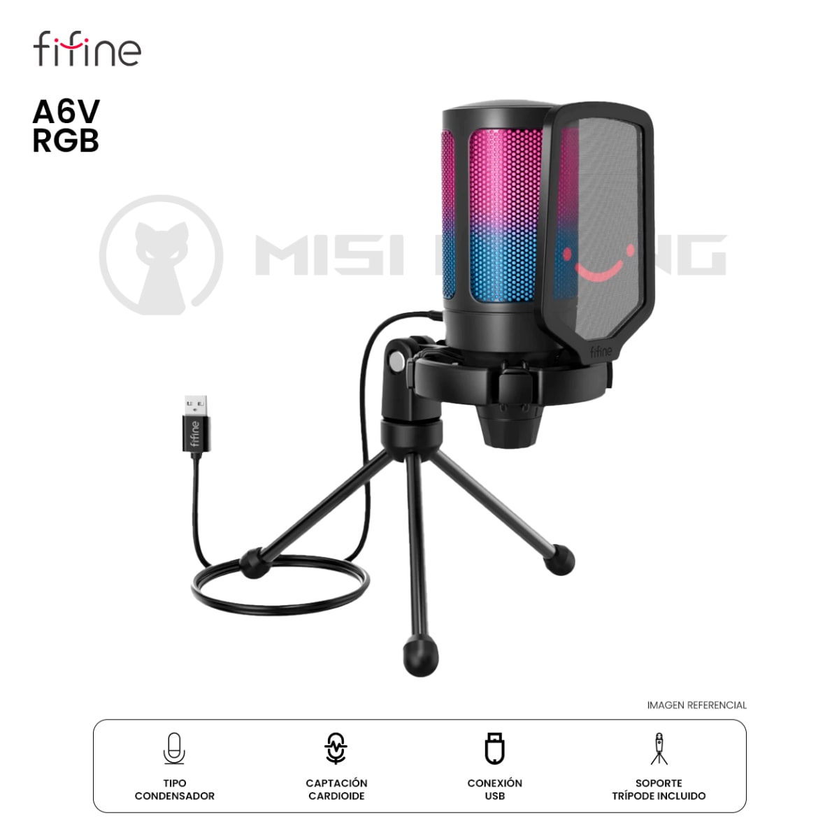 MICROFONO FIFINE A6V RGB C/TRIPODE BLACK