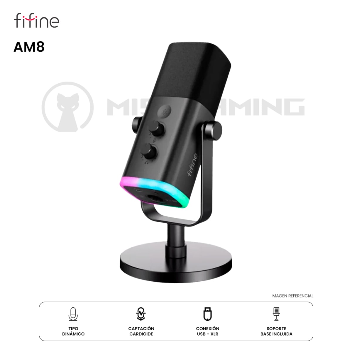 MICROFONO FIFINE AM8 RGB XLR DINAMICO BLACK