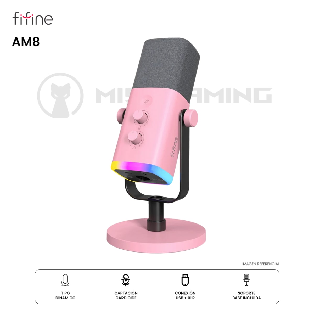 MICROFONO FIFINE AM8 RGB XLR DINAMICO PINK