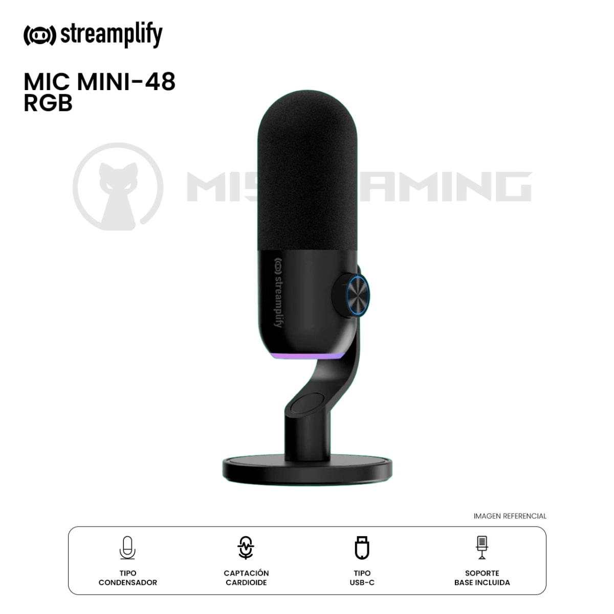 MICROFONO STREAMPLIFY MIC MINI-48-RGB USB BLACK