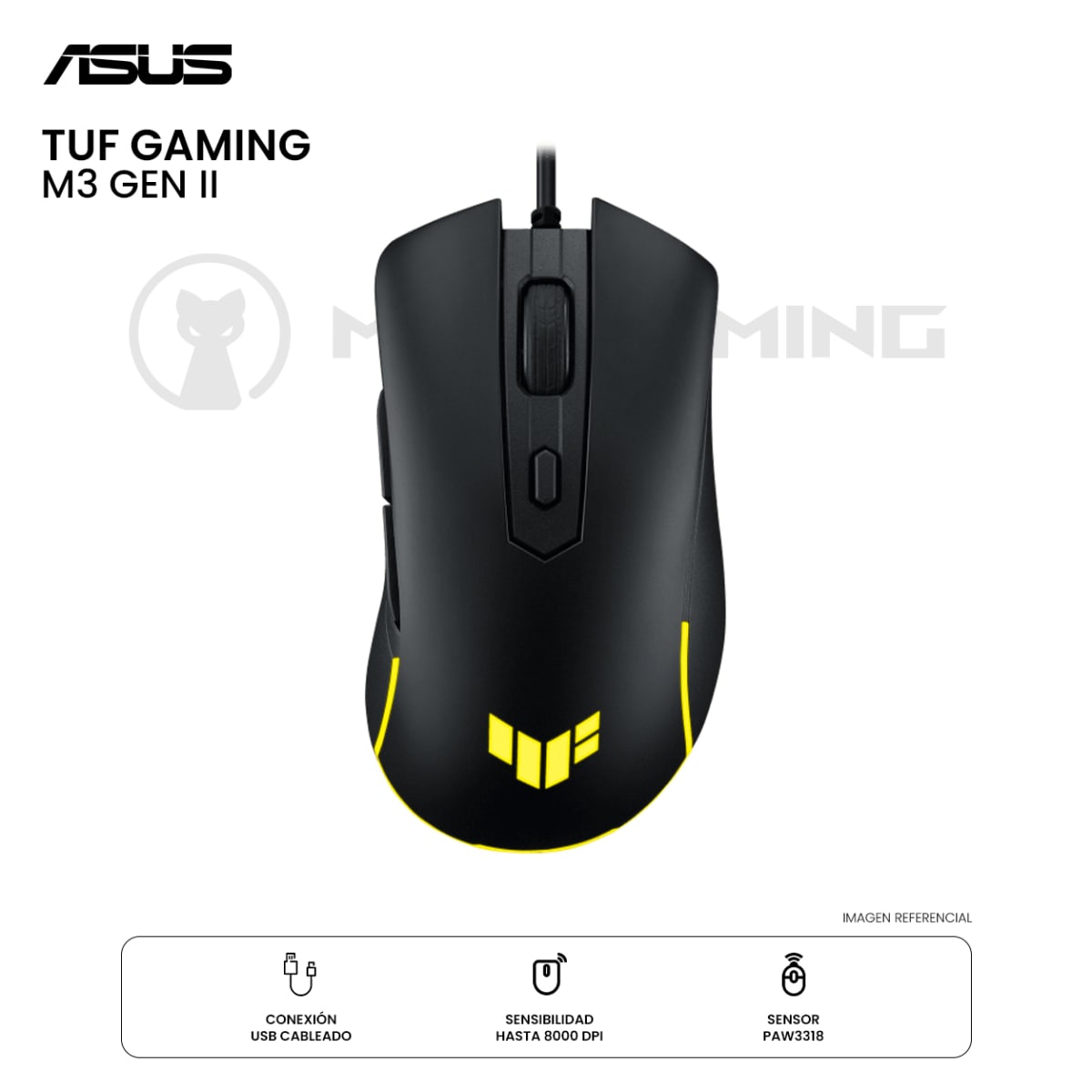 MOUSE ASUS TUF GAMING M3 GEN II RGB CABLEADO 8K DPI BLACK
