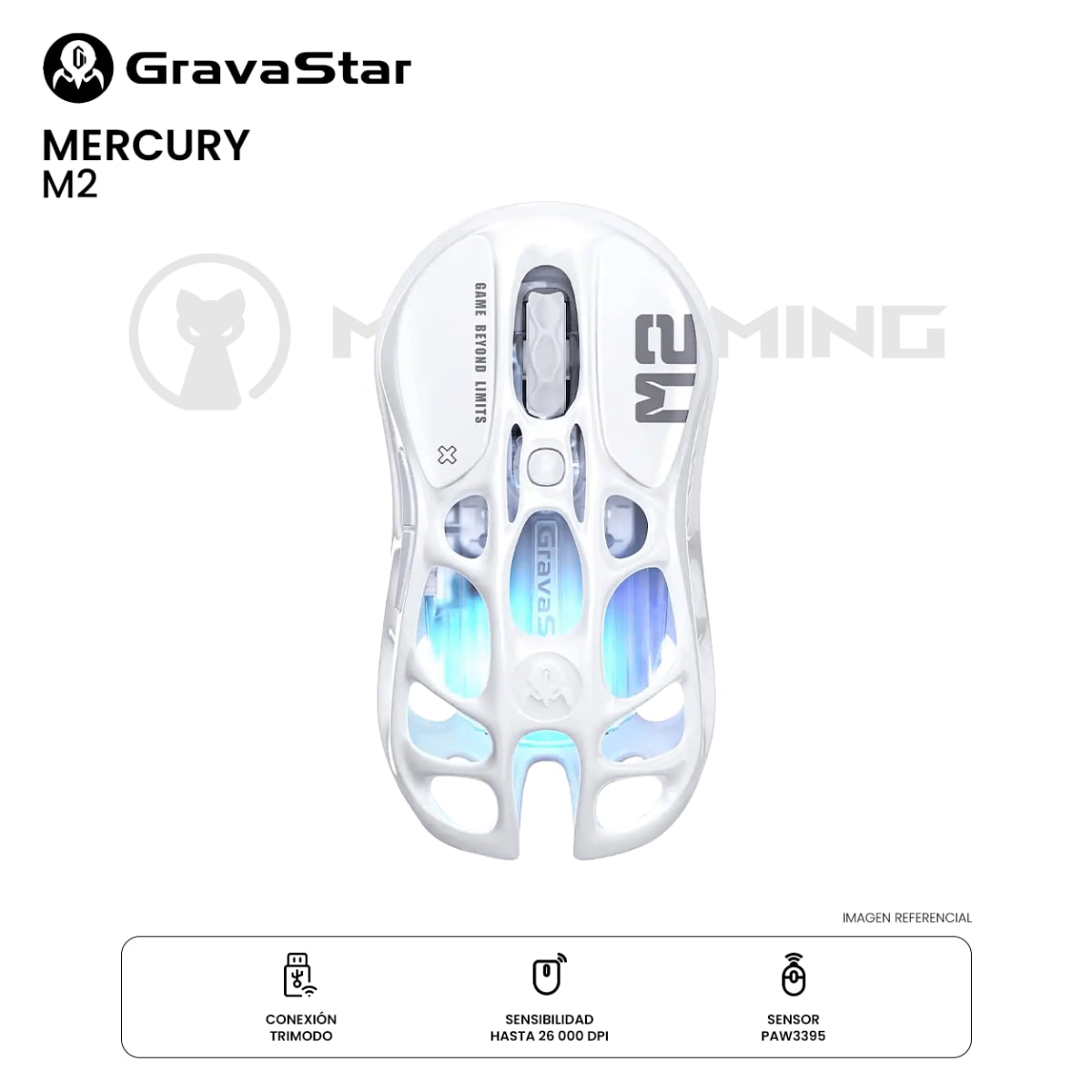MOUSE GRAVASTAR MERCURY M2 DONGLE BLUETOOTH 26K DPI OPALINE WHITE