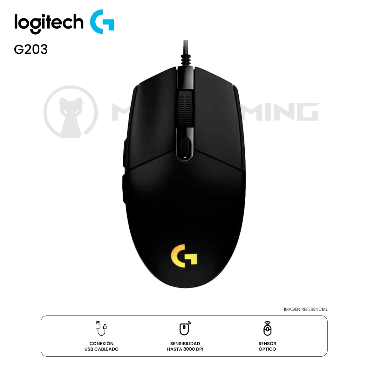 MOUSE LOGITECH G203 RGB LIGHTSYNC CABLEADO 8K DPI BLACK