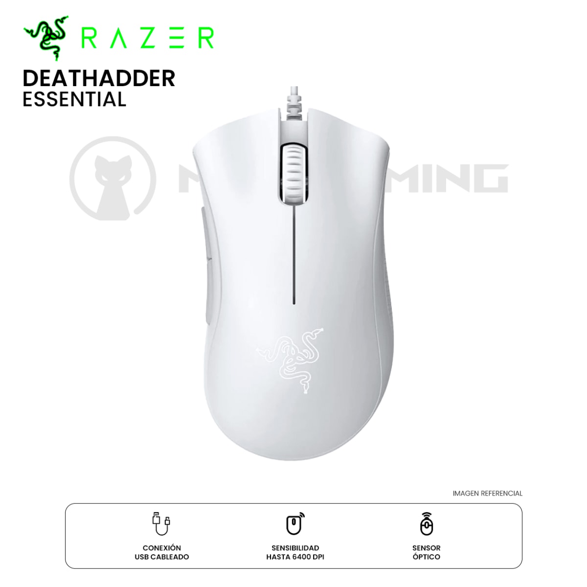 MOUSE RAZER DEATHADDER ESSENTIAL CABLEADO 6400 DPI WHITE