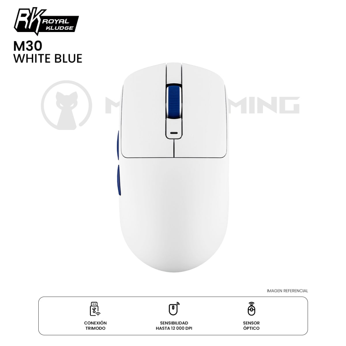MOUSE ROYAL KLUDGE M30 DONGLE BLUETOOTH 12K DPI WHITE BLUE