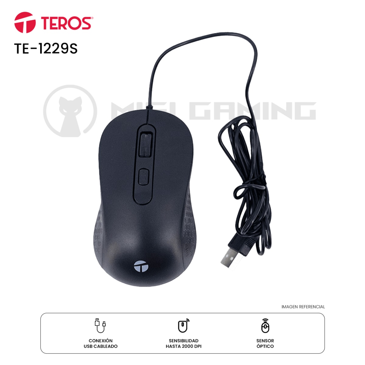 MOUSE TEROS TE-1229S CABLEADO 2K DPI BLACK