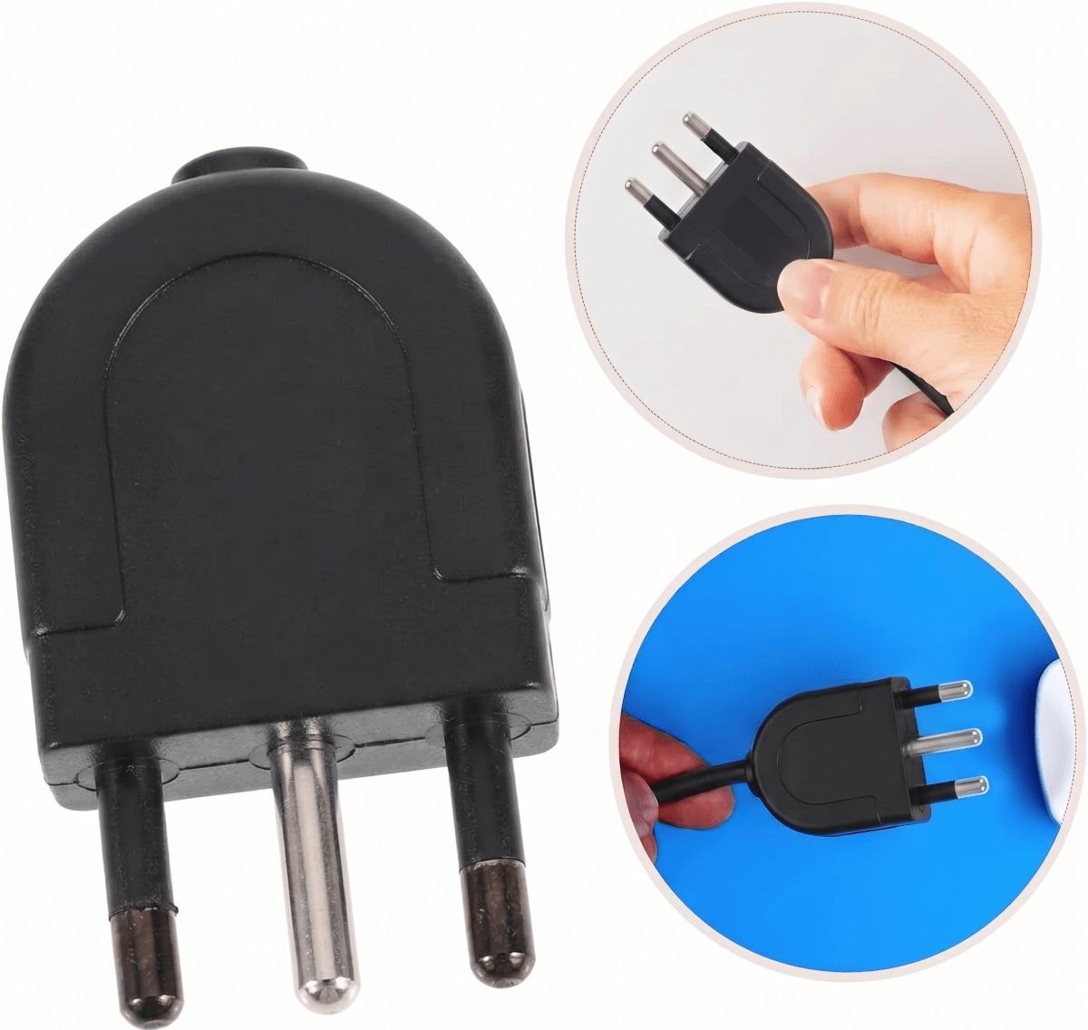 Enchufe Macho Plano Salida Recta 16A 2puerta+T Negro WI-MP12 SEC3