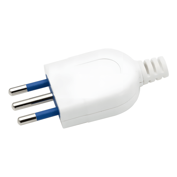 Enchufe Macho Plano Salida Recta 10A 2puerta+T Blanco WI-MP03 SEC2