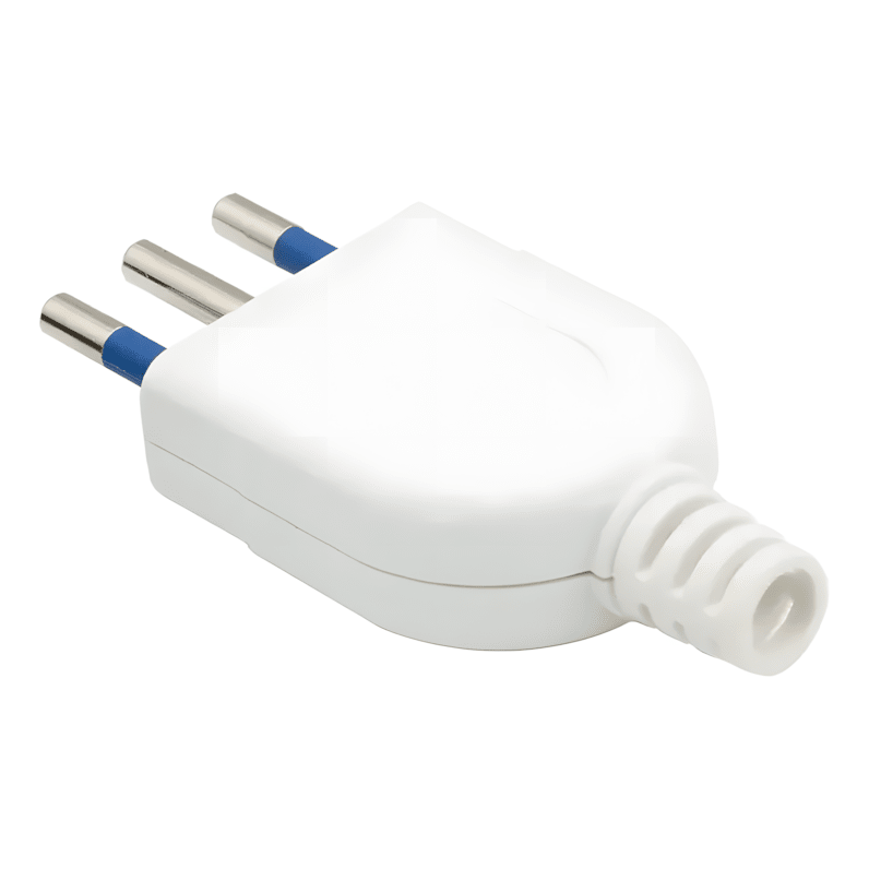 Enchufe Macho Plano Salida Recta 10A 2puerta+T Blanco WI-MP03 SEC3