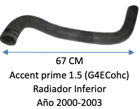 MANGUERA Accent prime 1.5 (G4ECohc) Radiador Inferior Año 2000-20031