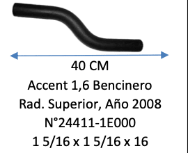 MANGUERA RADIADOR Accent 1,6 Bencinero Rad. Superior, Año 2008 N°24411-1E0001
