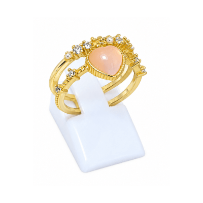 Anillo Doble, Corazón Rosa - Baño de Oro 18K1