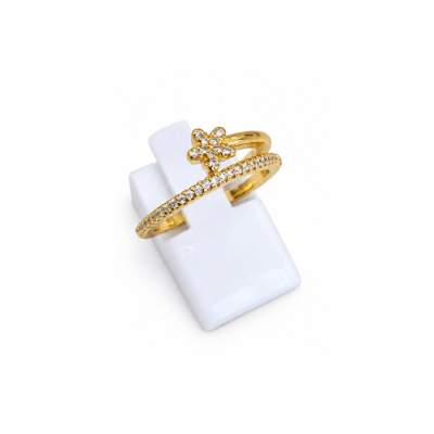 Anillo Doble, Flor con Circones - Baño de Oro 18K1