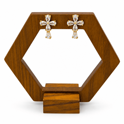 Aros Topo Cruz Piedra - Baño de Oro 18K1