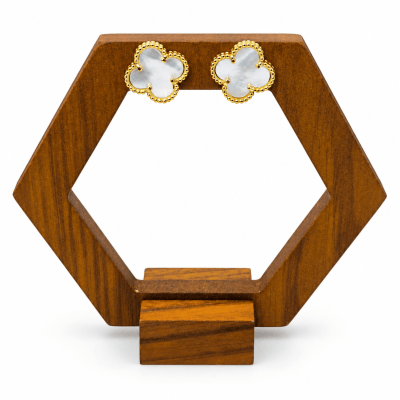 Aros Topo Trébol Nácar - Baño de Oro 18K1